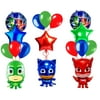 19PCS PJ Masks Inspired Theme Party Supplies Balloons | Red Green Blue Balloons | Happy Birthday Set PJ Masks Foil Ballons for Kids Baby Shower Decorations | Catboy Owlette Gekko Heroes