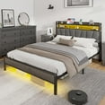 thumbnail image 5 of LUXOAK 43.3" H King Size Bed Frame with Linen Upholstery, Rgb Lighting and Charging Station, Rustic Grey, 5 of 6