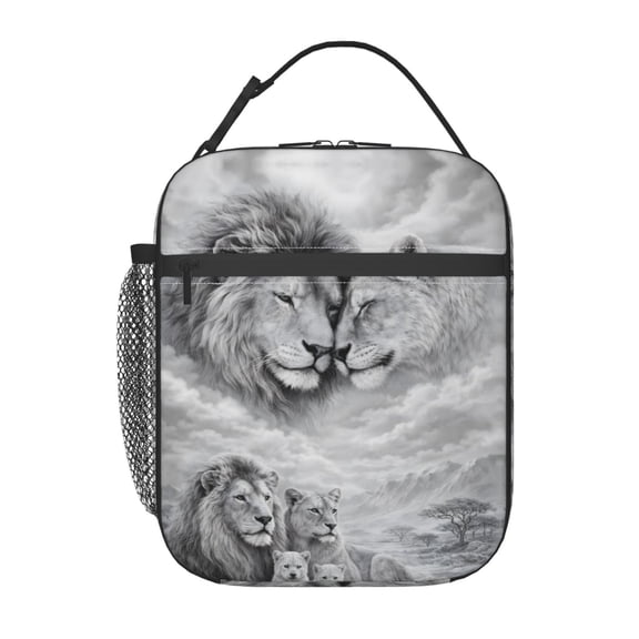Black And White Lion Lunch Bag Portable Thermal Lunch Box for Men and Women