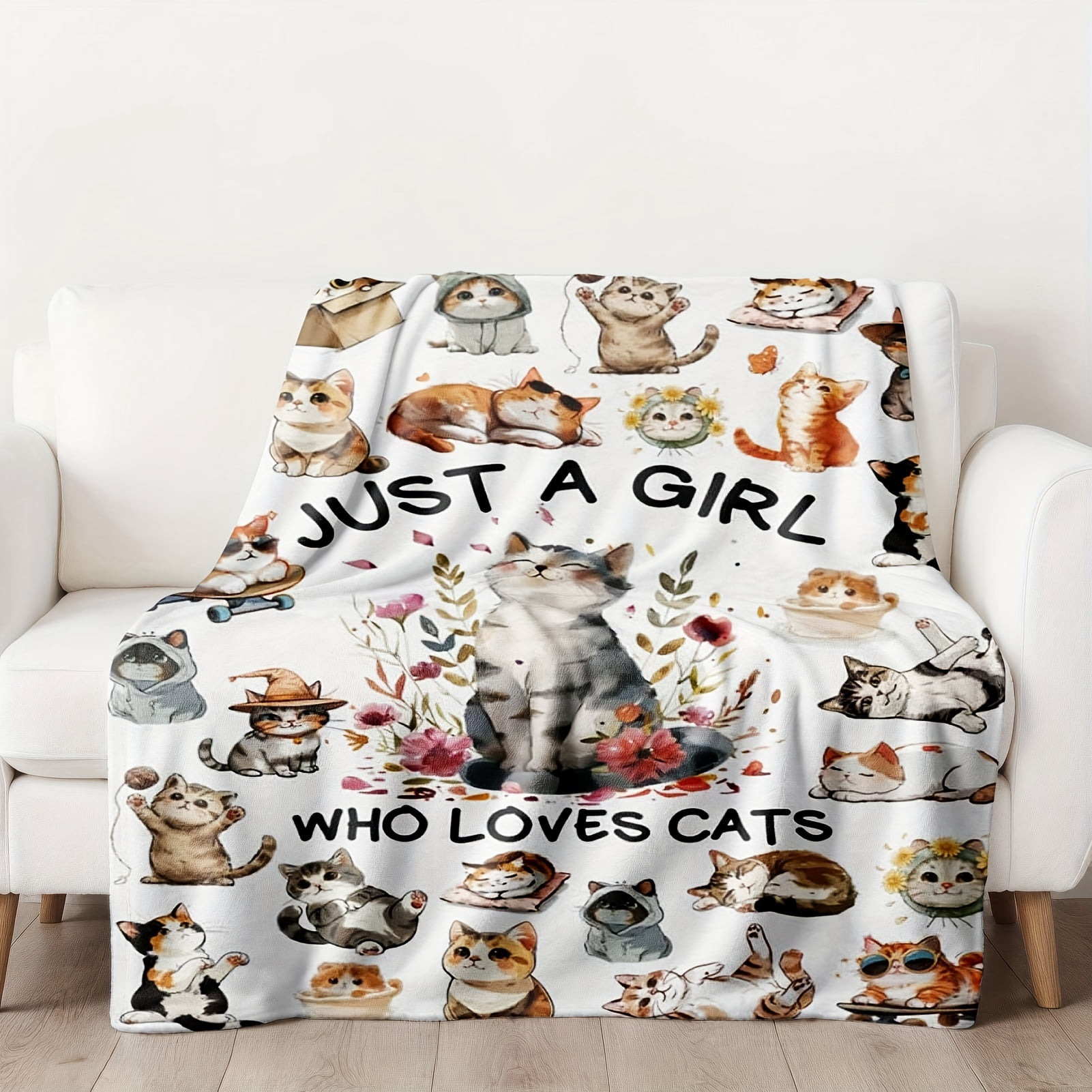 Cat Blanket, Super Soft Flannel Blanket, Just a Girl Who Loves Cat Blankets, Gifts for Cat Lovers, Comfortable Light Blanket, Soft Flannel Blanket