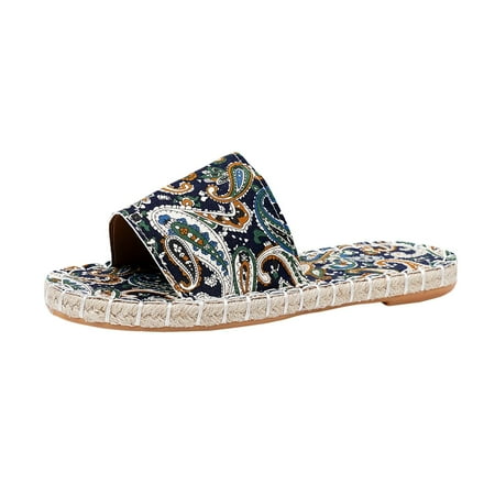

MIASHUI Women s Slippers Women s Summer Fashion Printed Slippers Casual and Comfortable Out On The Beach Slippers Black 8.5