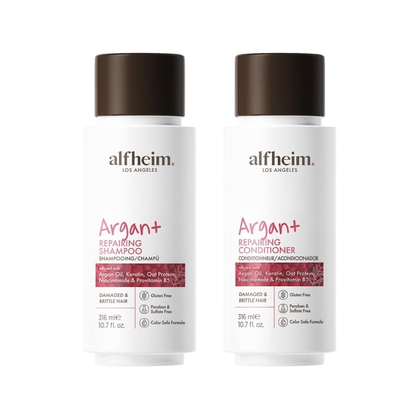 Juego de champú y acondicionador reparador de argán Alfheim | Sin sulfatos ni parabenos | Queratina de aceite de argán y niacinamida para cabello seco y dañado tratado con color | Fortalecimiento hidr