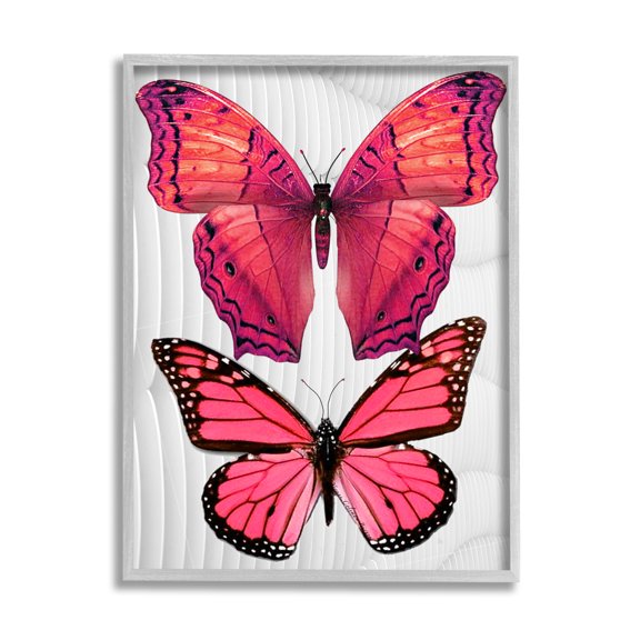 Stupell Industries Modern Pink Butterflies Animals & Insects Painting Gray Framed Art Print Wall Art, 11 x 14