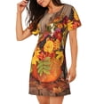 thumbnail image 2 of Easygdp Autumn Bouquet Pumpkin For Thanksgiving Camisón de manga corta para mujer, informal, estampado, 2 of 6