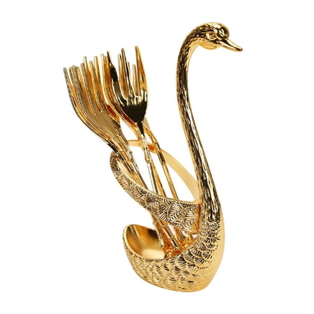 

aoksee Kitchen Utensils Coffee Spoon Fruit Fork Stainless Steel Bar Dessert Spoon With Swan Rack Household Tableware Gift on Clearance