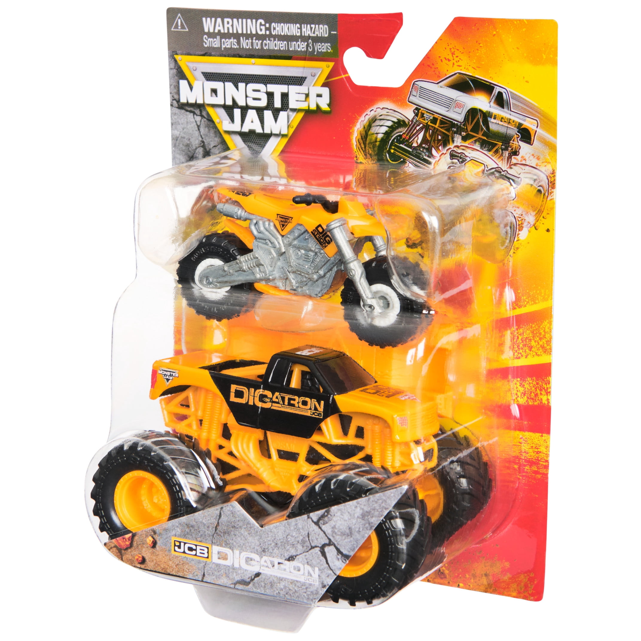 Monster Jam JCB Digatron Monster Truck and Dirt Bike Vehicle 2-Pack, 1:64 Scale