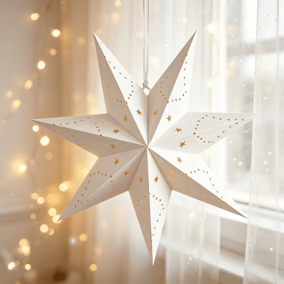 7 Pointed Star Paper Lantern 17.7 Inch Hollow Out Hanging Lampshade Decorative Light for Festival Party Wedding Christmas Holiday Decor(1PCS)