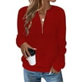 thumbnail image 4 of Breezora Women's Ribbed Knit Sweatshirt Zip Front Long Sleeve Top Soft Stretchy Comfort Casual Streetwear Style S Size Red, 4 of 4