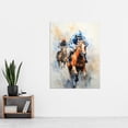 thumbnail image 2 of Horseracing Jockeys Racing Horses Action Watercolour Kentucky Derby Grand National Cheltenham Gold Cup Painting Blue Orange Race Sport Artwork Extra Large XL Wall Art Poster Print, 2 of 4