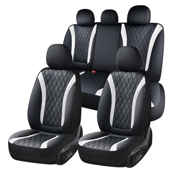 Open Box Coverado WM-57003 Car Seat Covers, Faux Leather with Carbon Fiber Accents and Diamond Stitching, Universal Fit for Most Cars SUVs Trucks, Black and White, 5 Seats