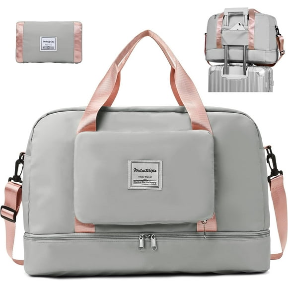 Womens Foldable Weekend Bag Overnight Hospital Bag with Shoes Compartment & Wet Pocket, Water Resistant Gym Bag Duffle Bag Travel Bag Holdall for Women Men
