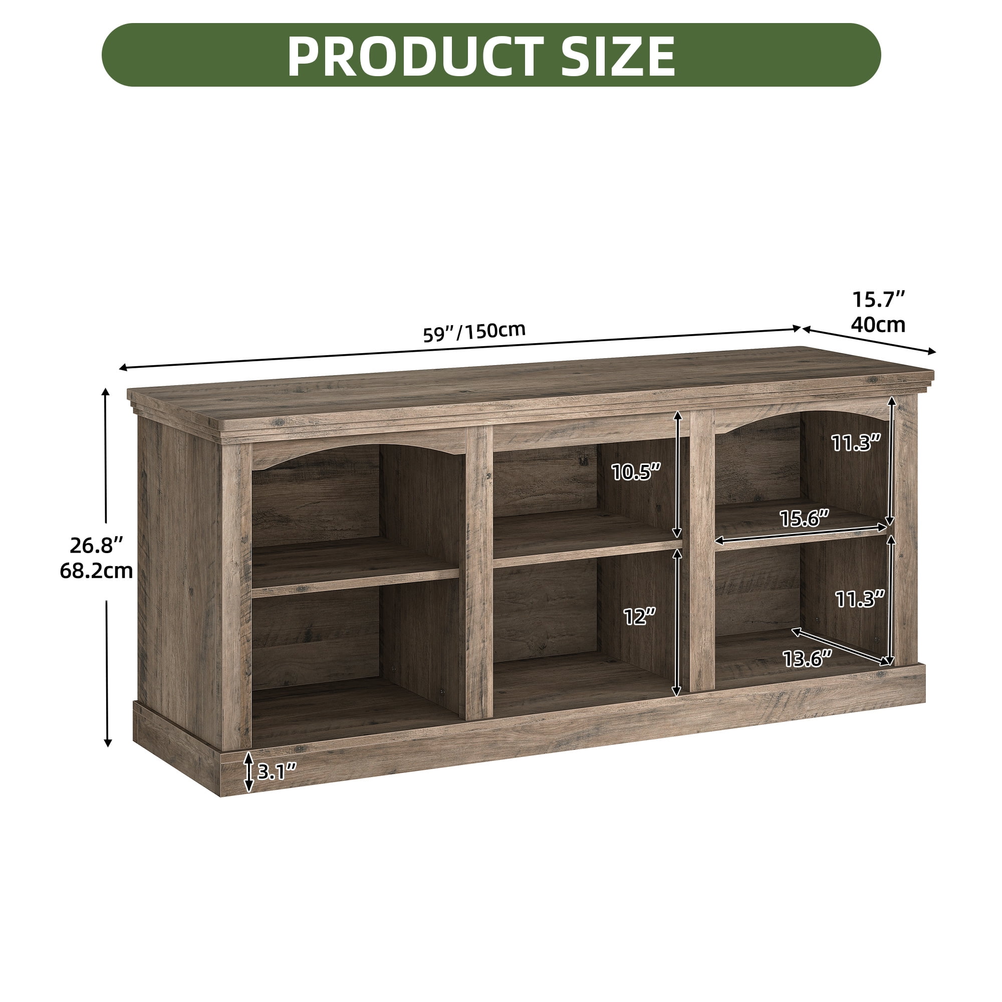 Uforic 59" Washed Grey Farmhouse TV Stand, Adjustable Shelf Entertainment Center for 65 Inch TVs for Living Room, Washed Grey