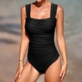 thumbnail image 6 of One Piece Bathing Suit for Women Tummy Control Swimsuits Square Neck Ruched Modest Swimwear Black 2XL, 6 of 6