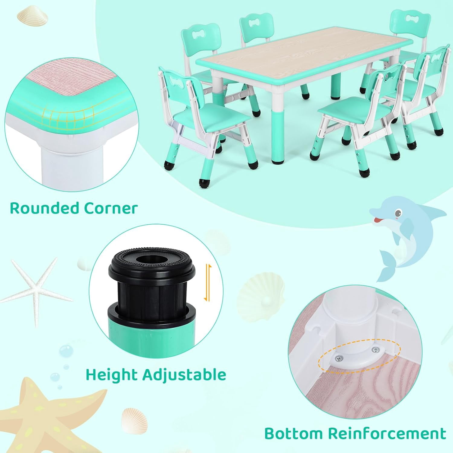 Pirecart Kids Table and Chairs Set Height Adjustable Graffiti Table, Preschool Activity Art & Craft Table and Chairs Set, Green