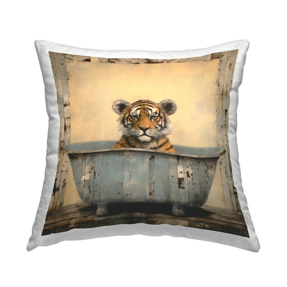 Stupell Industries Tiger in Rustic Tub Decorative Printed Throw Pillow, 18 x 18
