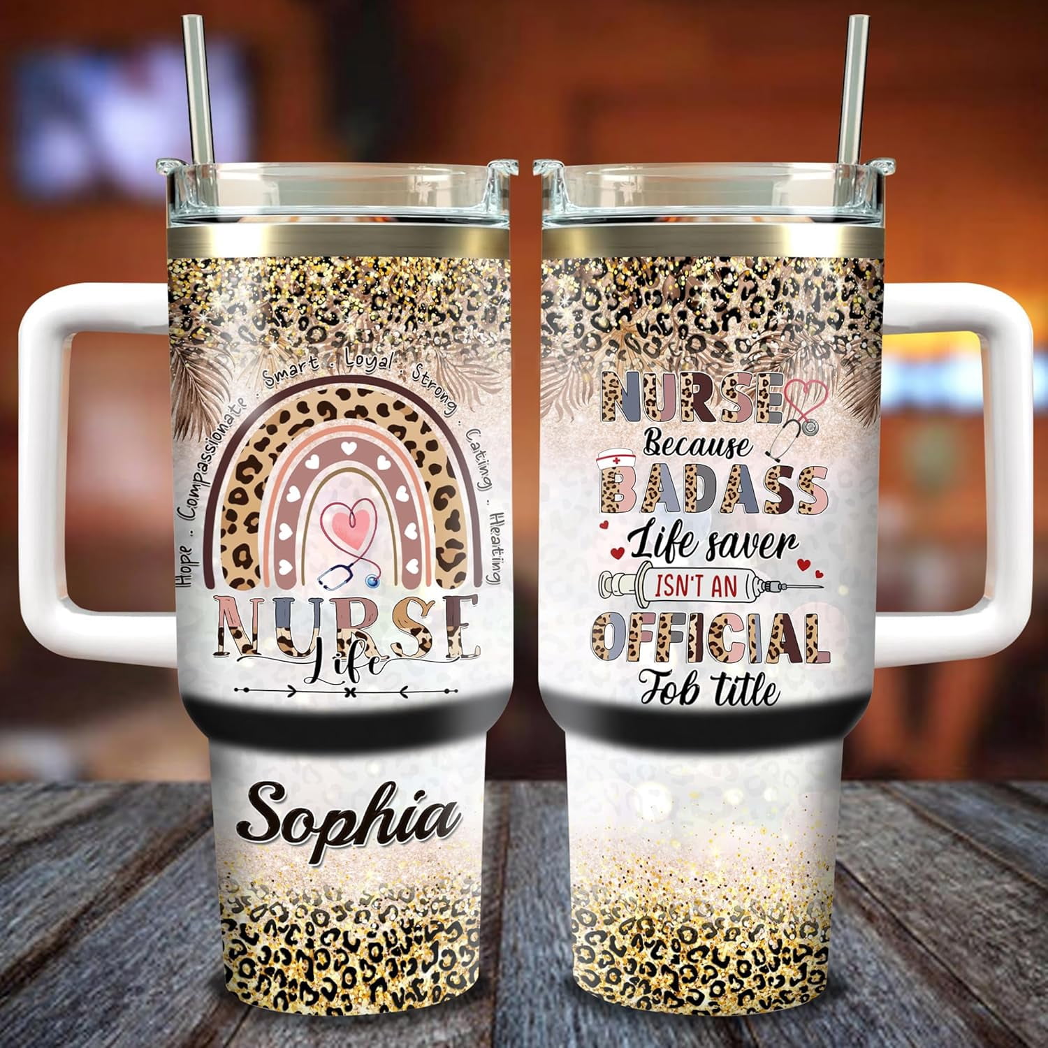 Personalized Nurse Life Cheetah Rainbow Leopard Cup With Lid 40oz Stainless Steel Tumblers Birthday Christmas Medical Healthcare Appreciation Gift Idea For Women Nurses Nursing School