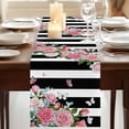 thumbnail image 3 of Table Runners 90 Inches Long Dress Scarves, Pink Flowers Farmhouse Coffee/Dining/Kitchen Table Runner for Living Room, Spring Floral Butterflies Black White Striped Farmhouse 13x90 Inch, 3 of 9
