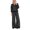 Black, variant on Szluipve 2 Piece Sets for Women Polka Dot 2 Piece Outfit Button Lapel Collar Long Sleeve Scalloped Hem Top High Waist Wide Leg Pants Casual Loungewear Tracksuit Set Navy L