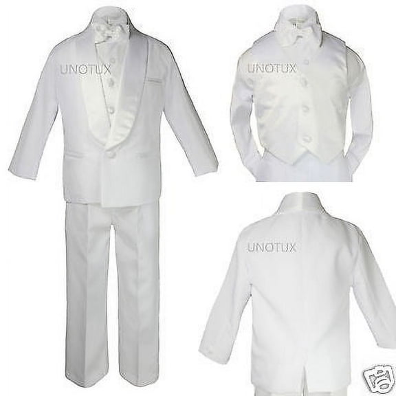 Baby Toddler Boy Communion Party Formal Shawl Satin Lapel Tuxedo White Suit S-20