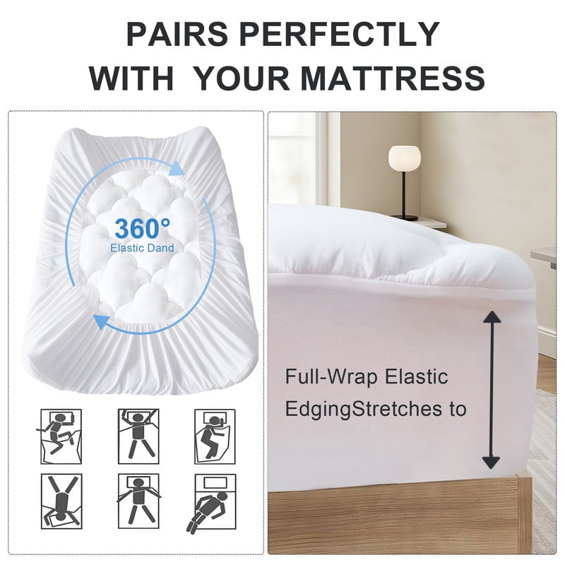 Cooling Extra Thick Full Size Mattress Topper White, Thick Mattress Pad and Full Mattress Protector for Back Pain, Full Mattress Topper with Deep Pocket Mattress Cover Full