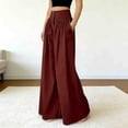 thumbnail image 3 of cocolona Womens Summer Casual High Waist Palazzo Pants Elastic Waist Straight Wide Leg Dress Pants with Pockets, 3 of 5