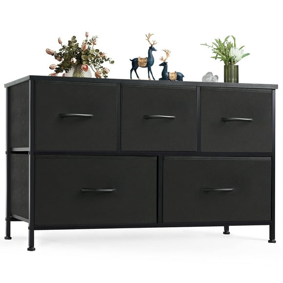 EDX 5 Drawers Dresser for Bedroom, Fabric Storage Organizer Small Cabinet, Black