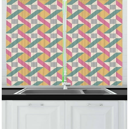 Mosaic Tile Panels Vintage Curtains 2 Panels Set, Pastel Colored Geometric Mosaic Tiles Composition Repeating Angled Rhombus Shapes, Window Drapes for Living Room Bedroom, 55W X 39L Inches, Multicolor, by Ambesonne ()