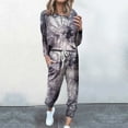 thumbnail image 5 of 2 Piece Plus Size Outfits for Women Trendy Tie-Dying Casual Cotton Loungewear Set Long Sleeve Crew Neck Top Jogging Pants Sweatsuit, Gray, L, 5 of 5