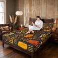 thumbnail image 3 of Manfei African Abstract Bed Sheets, Tribal Fuul Size Sheets, Orange, Yellow and Black, Black Reversible 4pcs1 Flat Sheet + 1 Fitted Sheet + 2 Pillowcases, 3 of 6