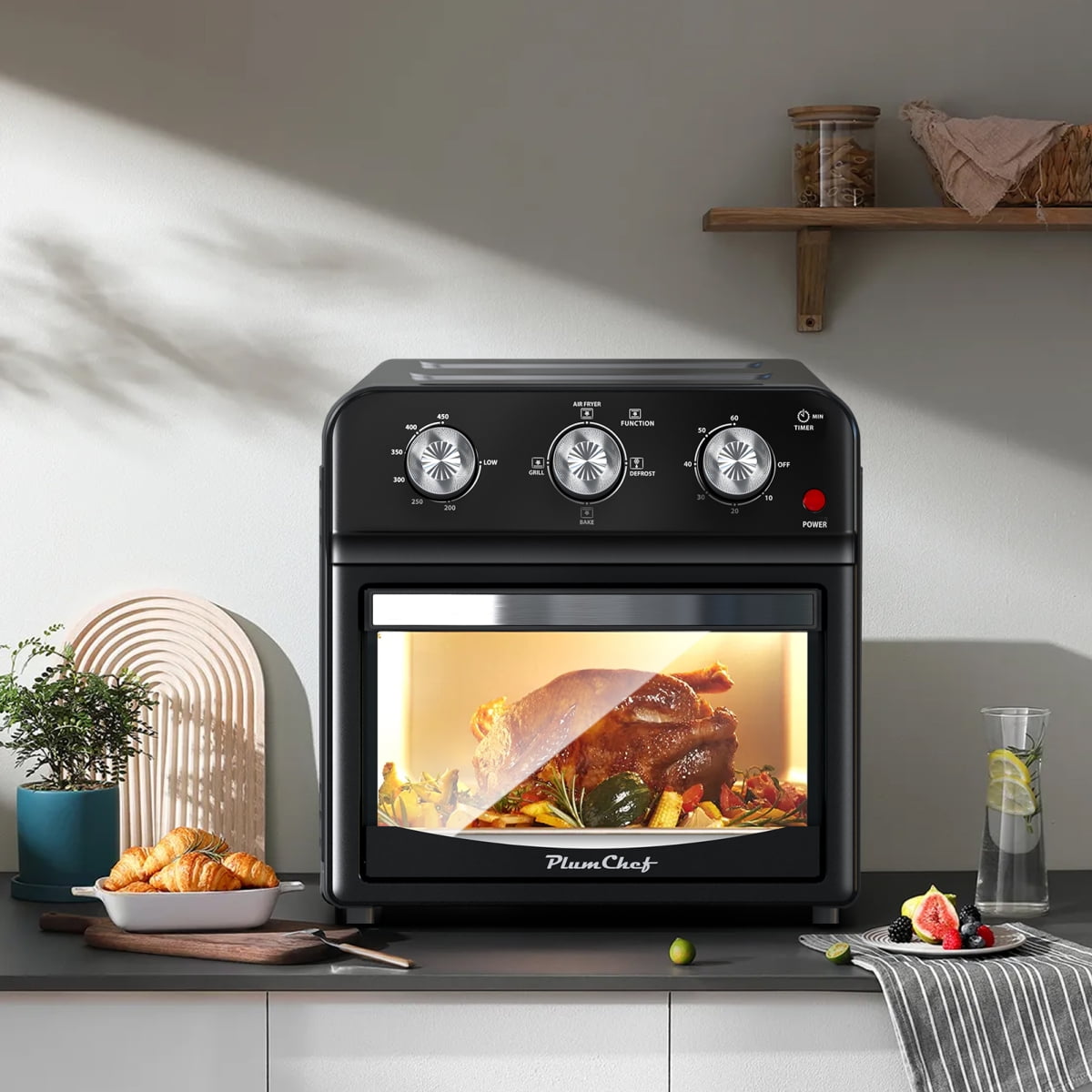 Black 12.5 Quart 7-in-1 Air Fryer Convection Toaster Oven - 1500W 4 Cooking Modes Stainless Steel