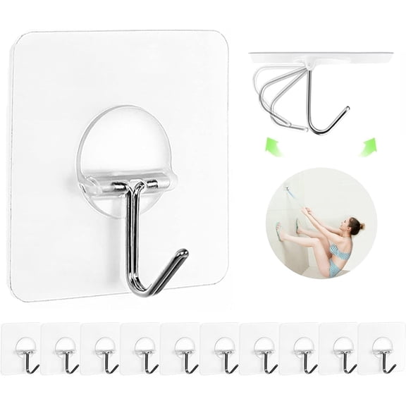 Adhesive Wall Hooks 13LB Heavy Duty No Drill Transparent Waterproof Hooks for Bathroom Kitchen Towel Coat 12 Pack Medium hooks
