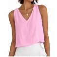 thumbnail image 4 of Women'S Crop Tank Tops Spring Summer Sleeveless V Neck Cropped Casual Beach Tops Shirts Pink M, 4 of 7