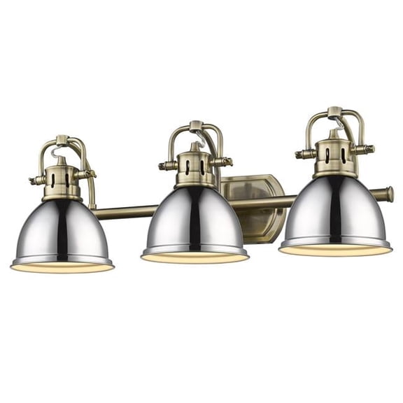 Golden Lighting 3602-BA3 AB-CH Duncan 3 Light Bath Vanity in Aged Brass with a Chrome Shade