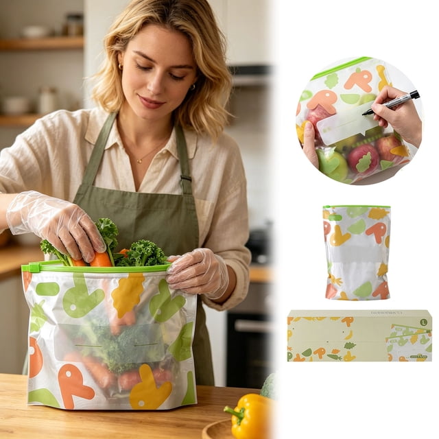 MKHSQHDG Ventes Aujourd'hui Liquidation Réutilisable Aluminium Scellable Rangement 2026 Pochettes Refermables sous Vide à Fermeture Éclair pour Aliments Fermeture Éclair Autoportante Rangement de Congélateur avec Étiquette pour Aliments Viande Fruits de Mer Légumes