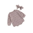thumbnail image 2 of Biekopu Baby Infant Girls Boys Long Sleeve Romper Headband Flower Round Neck Bosysuit Autumn Clothes, 2 of 6