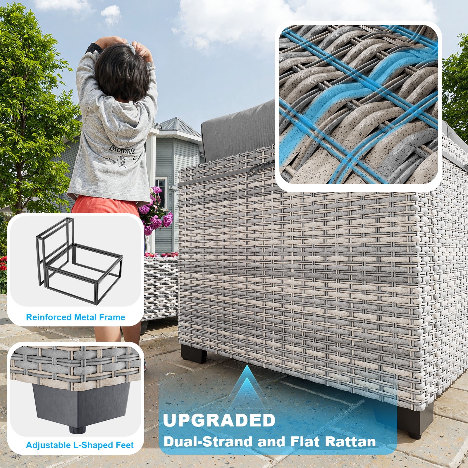 10-Piece Patio Furniture Set, Outdoor Patio Furniture with Swivel Chairs Set, Thick Cushions, Modular Patio Sofa, Dual-Strand Wicker Rattan, Rust-Resistant Frame, Grey