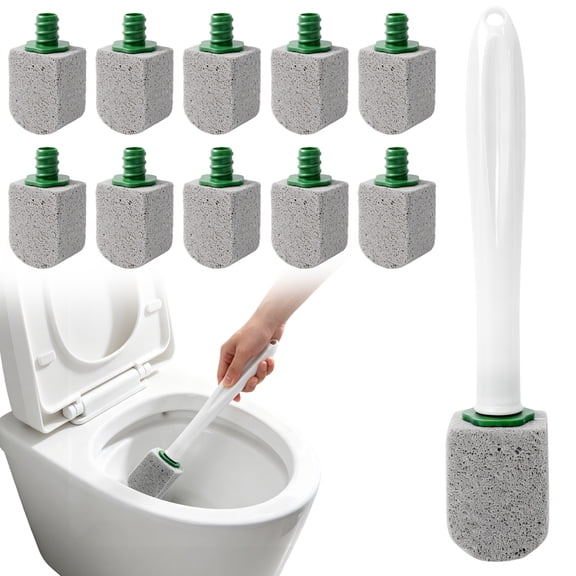 Toilet Brush with Long Handle, Pumice Toilet Brush Set, 10 Replaceable Pumice Heads, Disposable Toilet Cleaning Scrubber Wand for Bathroom Toilet Sink Pool Grill Stain Removal