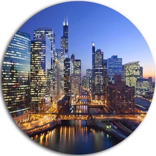 Design Art 'Chicago River with Bridges at Sunset' Photographic Print on Metal