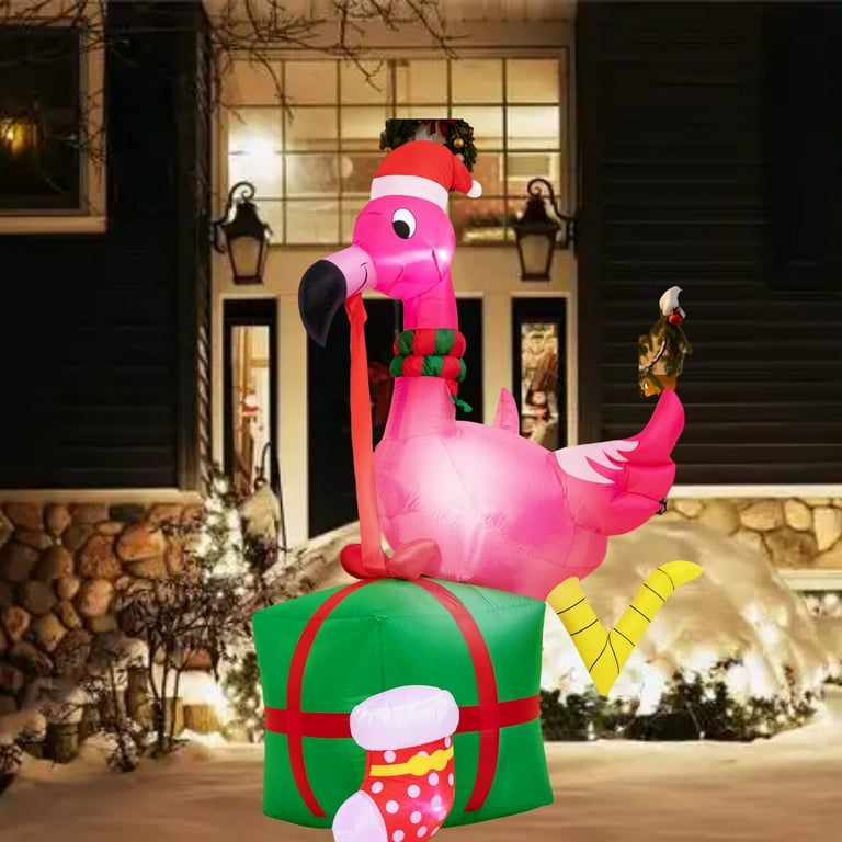7ft Santa With Flamingo Inflatable – Outdoor Christmas Decoration With Built-In LEDs, Beach Holiday Theme