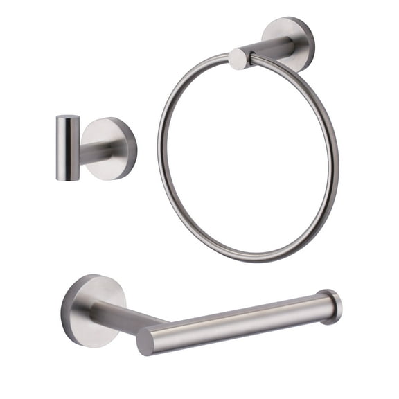 WOWOW 3 -Piece Bath Hardware Set with Mounting Hardware with Towel Ring, Toilet Paper Holder, and Towel Hook in Brushed Nickel