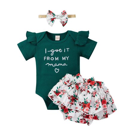 

HOTWINTER Newborn Baby Girl Summer Outfit Short Sleeve Bodysuit Romper Floral Shorts Headband Clothes