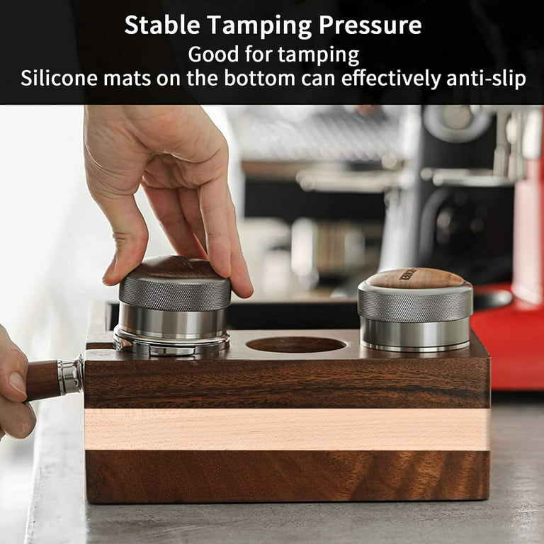 4-in-1 Wooden Espresso Knock Box for 51-58mm Espresso Accessories, Durable Multi Function Tamping Station for Hygienic Knocking, Store Your Tamper