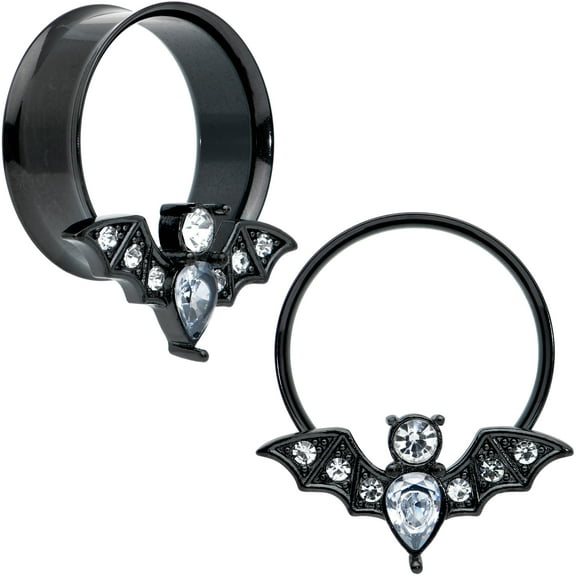 Body Candy Womens 2Pc PVD Stainless Steel 24mm Bat Double Flare Tunnel Plug Earring Ear Plug Gauges Set of 2