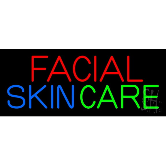 Facial Skin Care LED Neon Sign 13 x 32 - inches, Black Square Cut Acrylic Backing, with Dimmer - Bright and Premium built indoor LED Neon Sign for Spa interior decor and storefront.