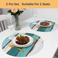 thumbnail image 5 of Turquoise Teal Round 15 Inch Placemats Set of 2, Farmhouse Retro Ombre Wooden Grain HeatResistant Non Slip Place Mats for Dining Table, Wipeable Braided Kitchen Table Mats for Housewarming, 5 of 9