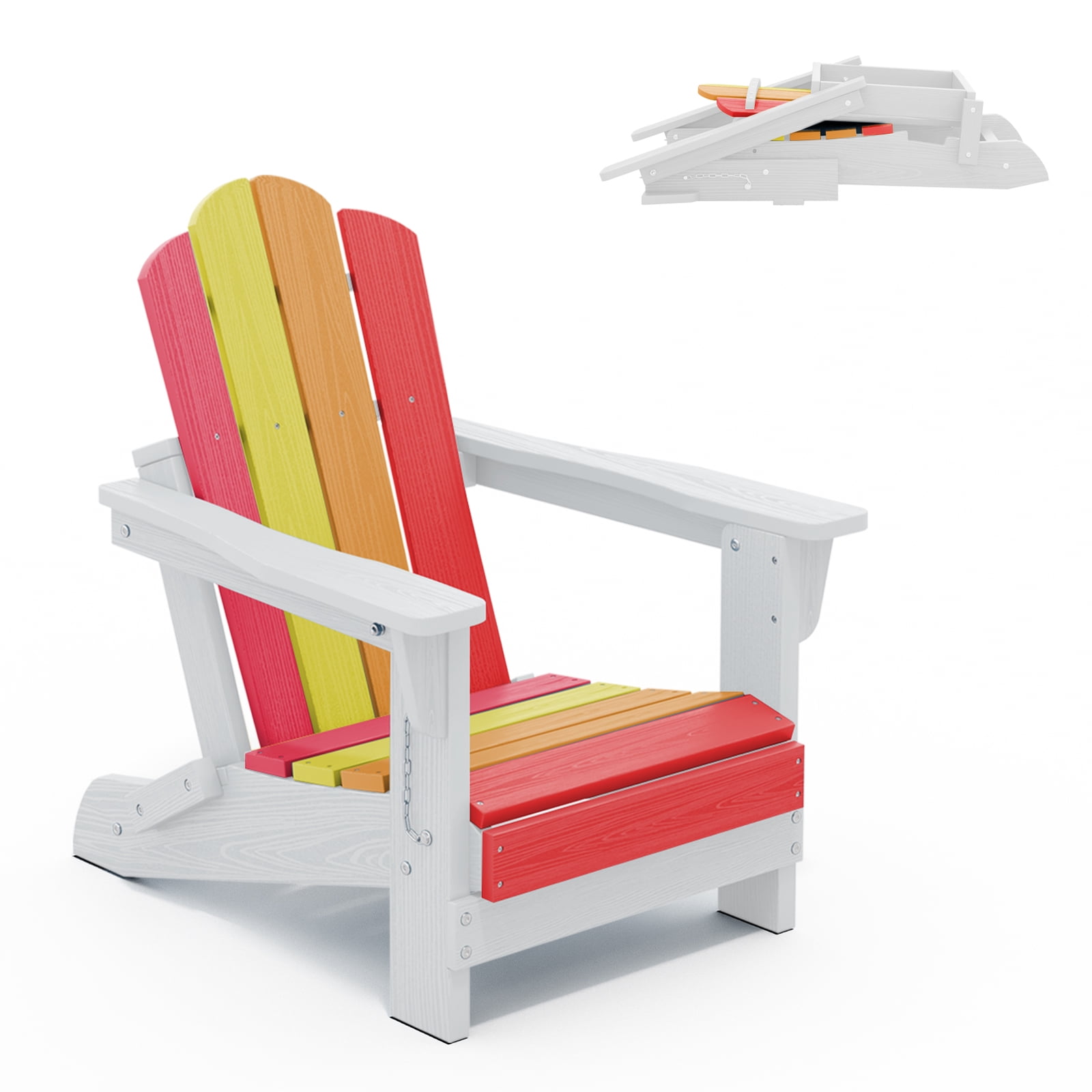 RIAFUN HDPE Adirondack Kids Outdoor Chair, Foldable & Weather-Resistant Toddler Patio Chair for Garden Lawn Yard Deck,Red-to-Pink Gradient
