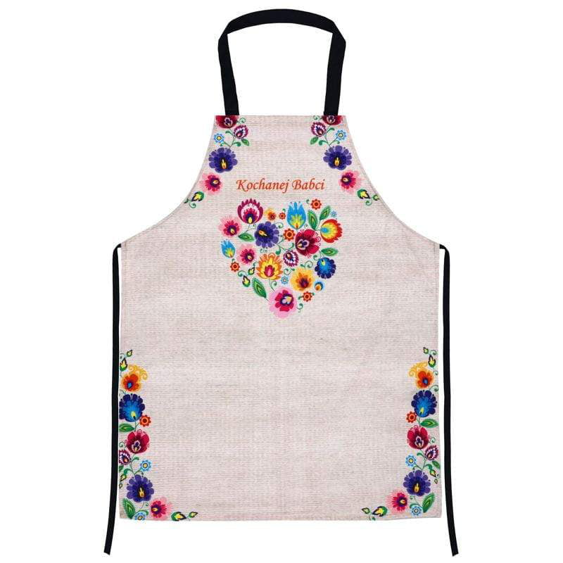 WHITE KITCHEN APRON WITH PATTERNS inspired by Polish Folk Art from Lowicz 