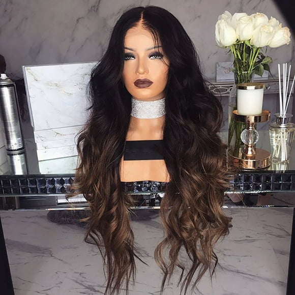 RKSTN Wigs Human Hair Girl Gradient Natural Brown Party Wig Long Full Curly Hair Fashion Synthetic Wig Glueless Wigs