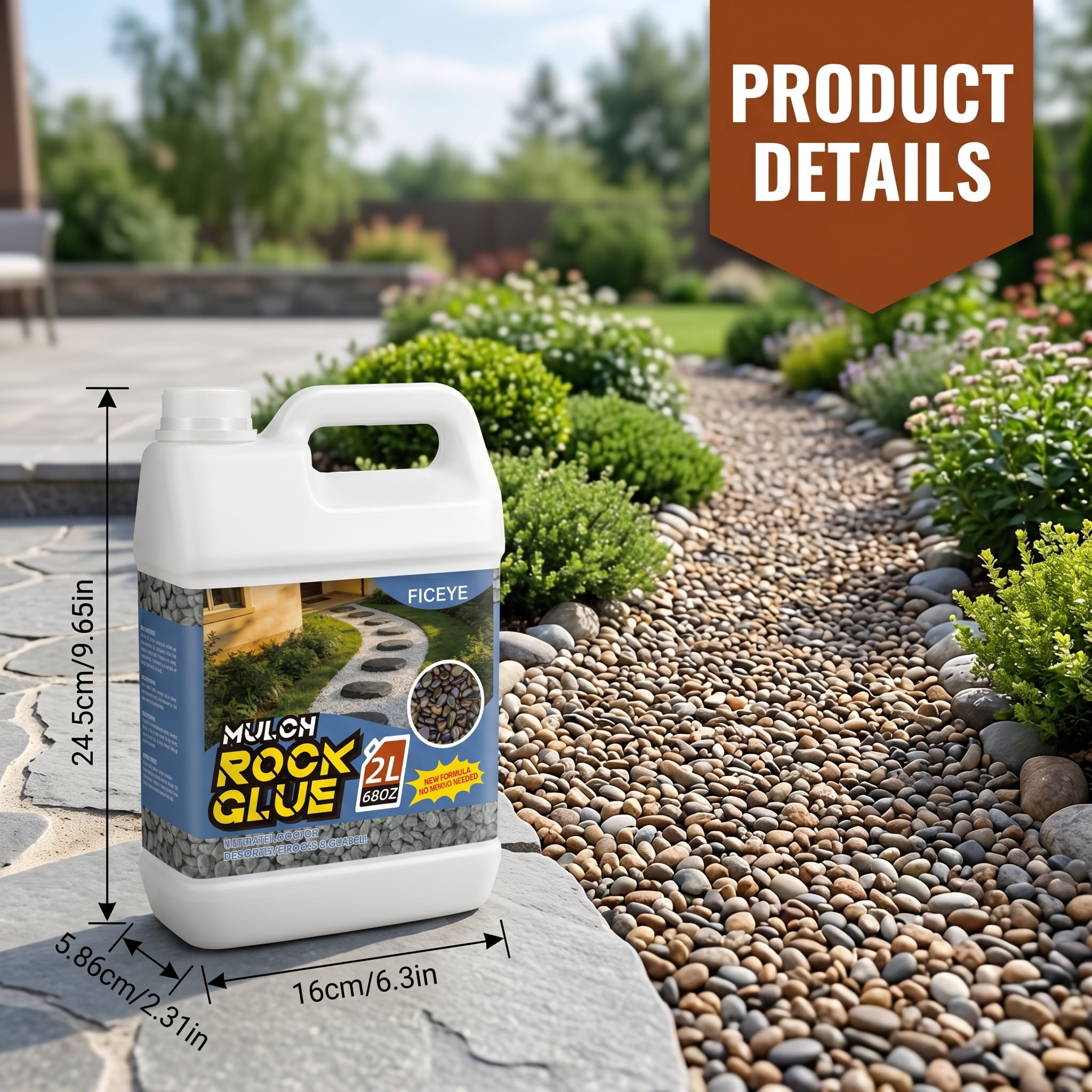 68oz Mulch Glue, Ready-to-Use Fast Drying Landscape Glue, Non-Toxic Strong Bond Mulch Binder, Rock & Pea Gravel Stabilizer, Outdoor Yard Landscaping Adhesive For Garden Decoration