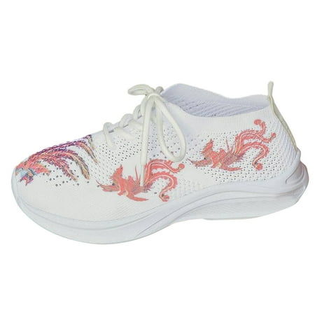 QYZEU Slide On Shoes Women Casual Slip on Shoes Women Women s Casual Sports Shoes Fashion Printed Flat Bottom Shoes Sandals Walking Lightweight Shoes White 41